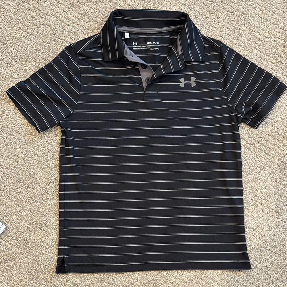 Under Armour Boy’s Polo with Black and Gray Stripes